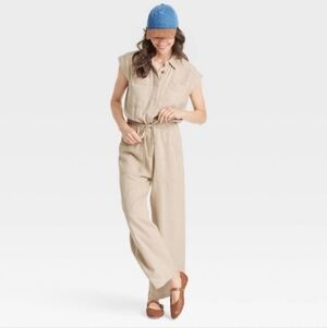 Linen Blend Jumpsuit Wide-leg Elastic Waist Sleeveless Summer Spring Festival 4